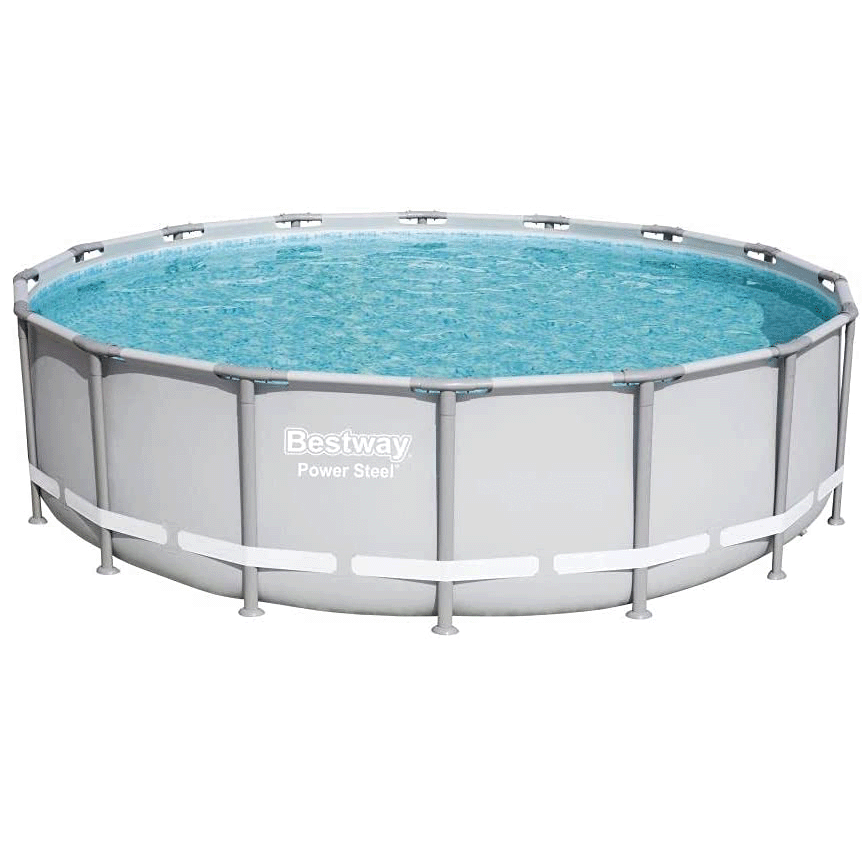 Discontinued Bestway Power Steel Complete 16 ft Round Above Ground 48 inch Metal Frame Pool Kit with Pump, Filter, Cover and Ladder