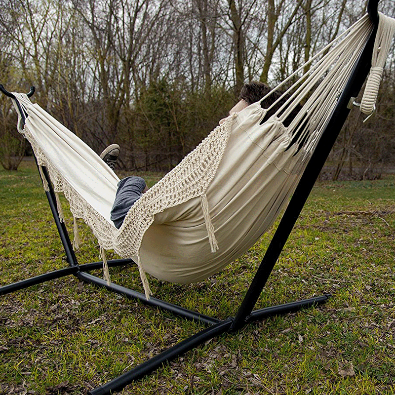 Vivere 9 Ft Double Hammock and Steel Stand Combo (Natural Colour