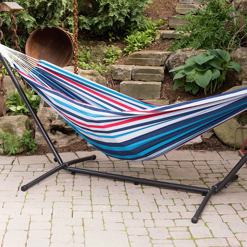 Vivere 9 Ft Double Hammock and Steel Stand Combo (Denim Colour) Pool