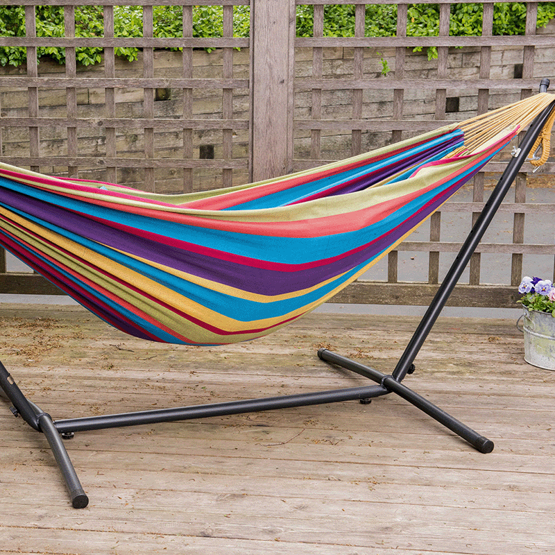 Vivere 9 Ft Double Hammock and Steel Stand Combo (Tropical Colour)