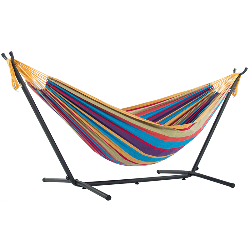Vivere 9 Ft Double Hammock and Steel Stand Combo (Tropical Colour)