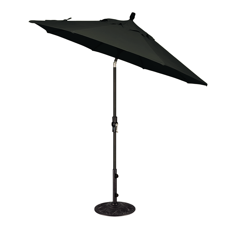 Parasol de marché de luxe de 9 pieds avec inclinaison automatique et matériau Sunbrella (noir/noir)