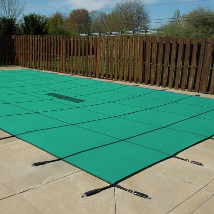 Blue 20 x 40 ft Rectangle with 4 x 8 ft Center Step Safety Cover Lite Solid