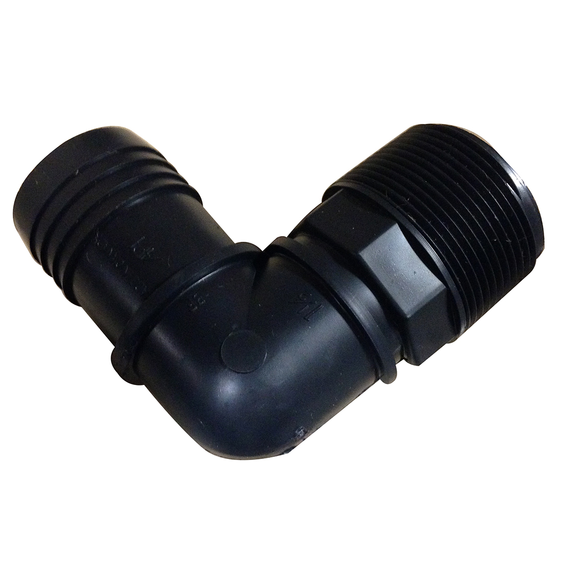 1.5 Inch PVC 90-Degree Elbow Adapter - Male International Pipe Thread x Hose Barb