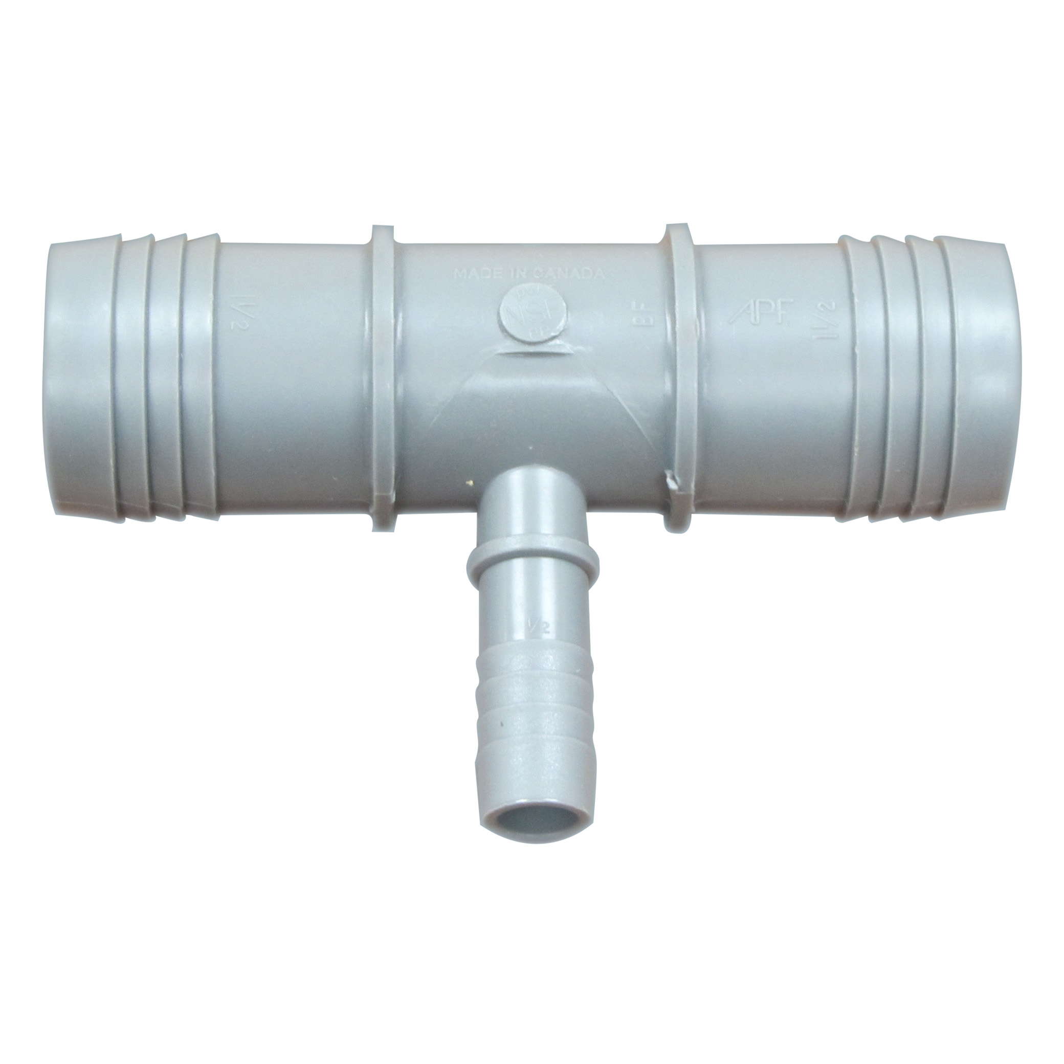 1.5 Inch x 1.5 Inch x 0.5 Inch PVC Hose Barb Tee