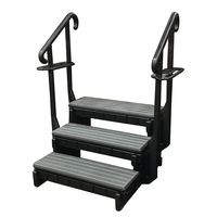 3 Tread Spa Step with Dual Handrails - Deep Grey