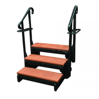 3 Tread Spa Step with Dual Handrails - Redwood