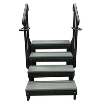 4 Tread Spa Step with Dual Handrails - Deep Grey