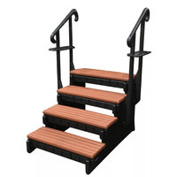 4 Tread Spa Step with Dual Handrails - Redwood